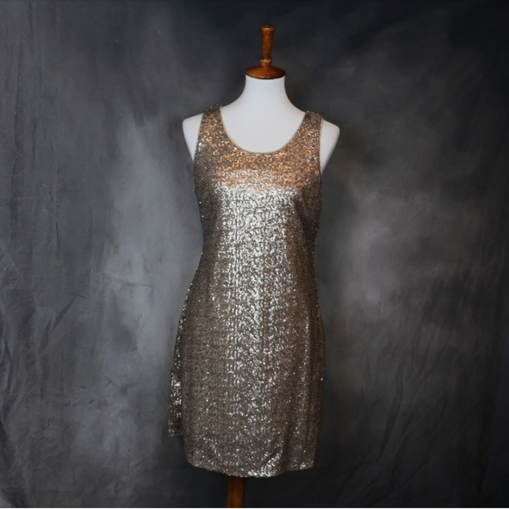NWT Forever 21 gold sequin sheath dress L